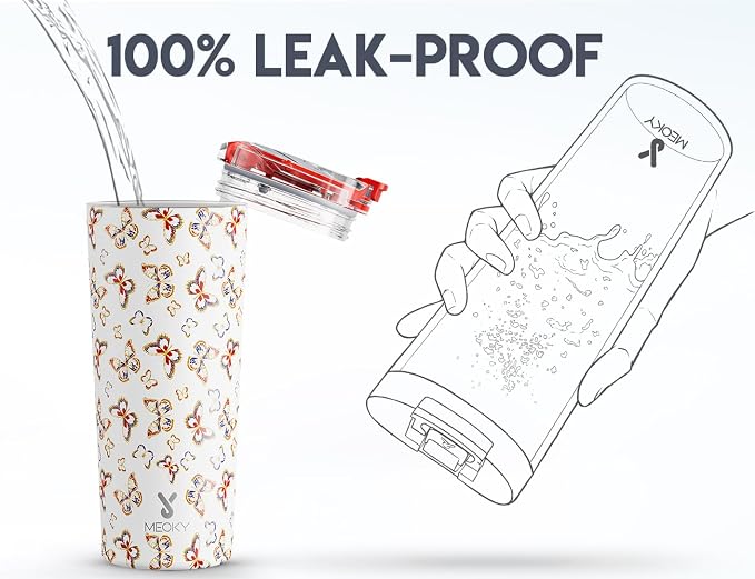 Meoky 24 oz Insulated Travel Coffee Mug: Leak Proof Lid, Jewel Butterfly | - Image 5