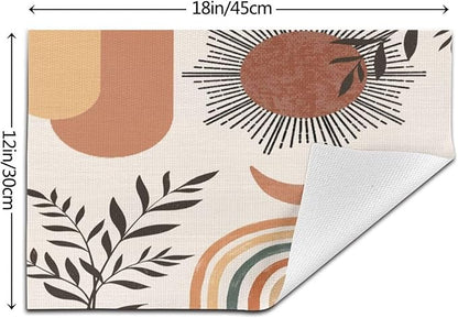 Mid Century Abstract Boho Placemats Orange Vintage Aesthetic Nature Leaf Sun Modern Washable Place Mats 12x18Inch for Dining Kitchen Farmhouse Decor 6 PCS