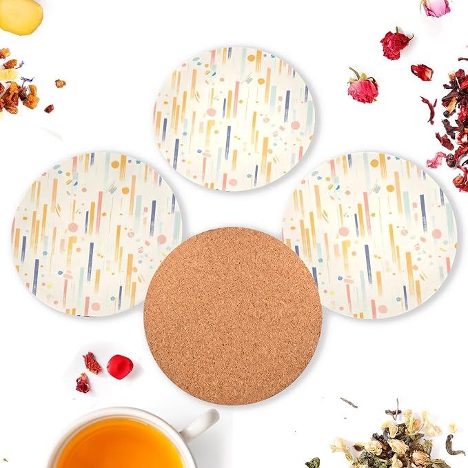 Stripes Tiny Dots Minimalist 4 Piecing Set Absorbent Coasters Corkboard - Image 6
