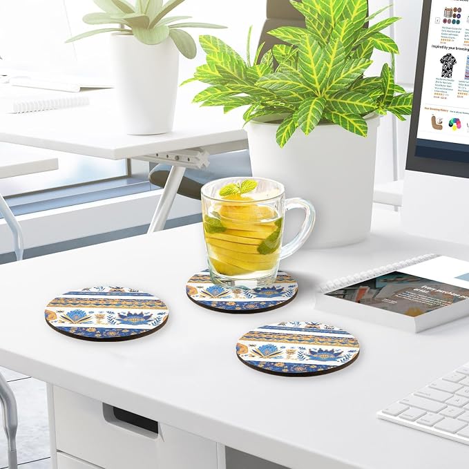 Vector Illustration Ukrainian Folk Pattern 4 Pcs Round Coasters - Image 7