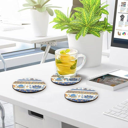 Vector Illustration Ukrainian Folk Pattern 4 Pcs Round Coasters - Image 7