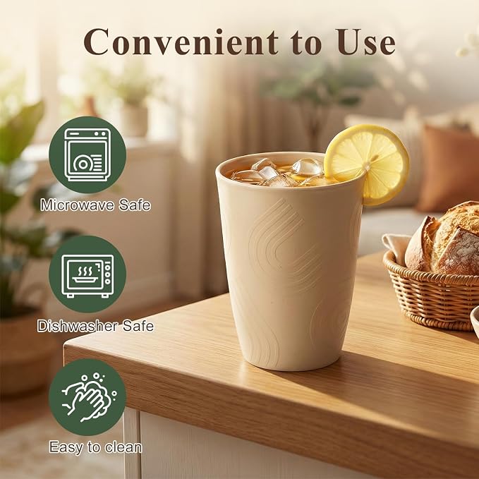 12oz Wheat Straw Cups Set of 6, Alternatives to Plastic Cups Reusable, - Image 4