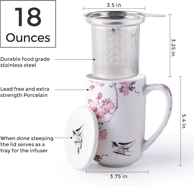 AmorArc Tea Cup With Infuser and Lid, 18oz Loose Leaf Tea Mug With Steeper | - Image 3