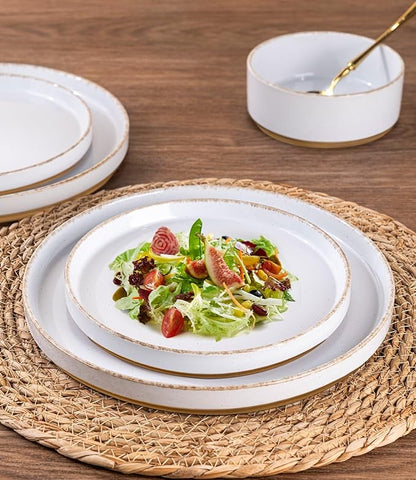 AmorArc Ceramic Dinnerware Sets for 8, 24 Pieces Handpainted Plates and Bowls Set with Rustic Terracotta Underside, Scratch Resistant Stoneware Dishes Set, Dishwasher & Microwave Safe