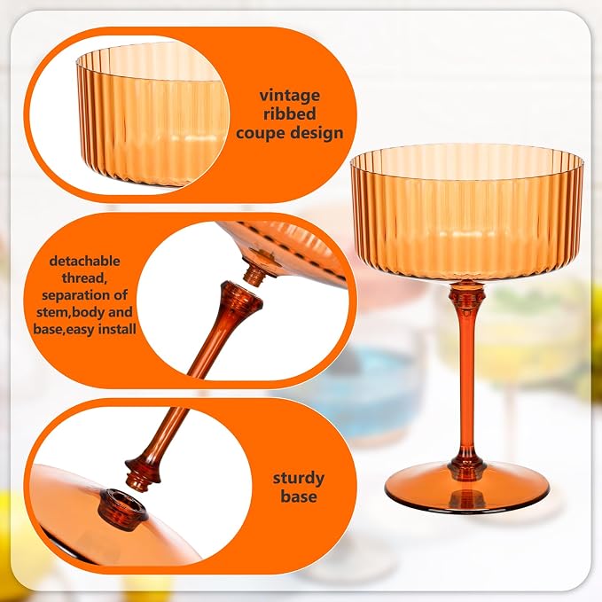 Jingmore 12 Pcs Ribbed Martini Glasses 10 oz Disposable Plastic Vintage Ribbed - Image 4