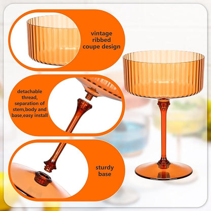 Jingmore 24 Pcs Ribbed Martini Glasses 10 oz Disposable Plastic Vintage Ribbed - Image 4