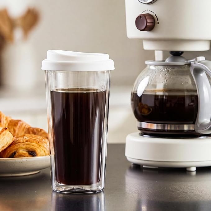 Honeydak 2 Pack 16 oz Double Walled Glass Coffee Mugs - Image 5