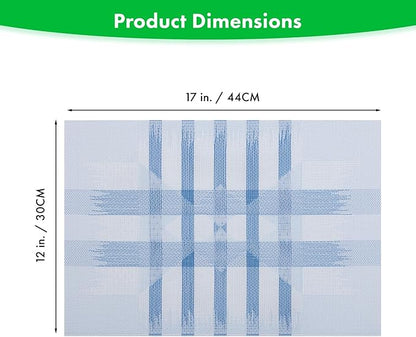 Winknowl Placemats Set of 6, Heat Resistant Stain Resistant Woven Vinyl Insulation Place mats, Durable Washable Elegant Table Mats for Kitchen Dining Table Decor (Geometric Blue)