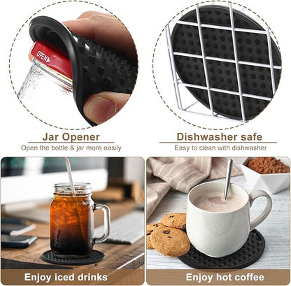 Eccliy 48 Pack Silicone Coasters for Drinks Nonslip Silicone Drink Coasters Cold Hot Heat Resistant for Table Tabletop Coffee Bar (Black)