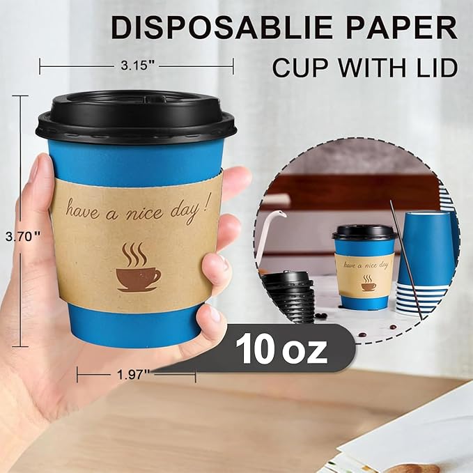 Clawsoff 100 Pack 10 oz Disposable Paper Coffee Cups - Image 2