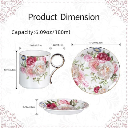 KAMMAK Tea Cups and Saucers Set of 2, Porcelain Coffee Cups, JBE014 | Stackable - Image 2