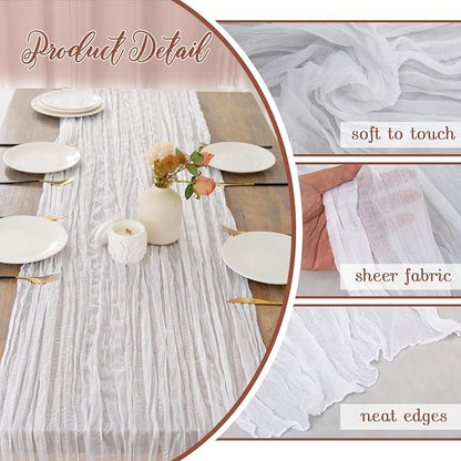 6 Pack White Cheesecloth Table Runner 22x120 Inch | 10Ft Boho Gauze Rustic - Image 2