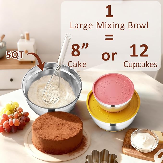 9 Pack Mixing Bowls with Airtight Lids Set, Stainless Steel Mixing Bowls with - Image 6