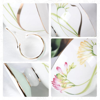KAMMAK Tea Cups Set of 2, Ceramic Floral Pattern Demitasse Cup | Porcelain - Image 3