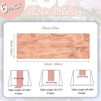 6 Pack Blush Pink Cheesecloth Table Runner 35 x 120 Inch | Boho Gauze Cheese - Image 2