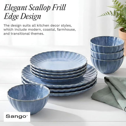 12 Pieces Stoneware Dinnerware Set, Microwave and Dishwasher Safe, - Image 8