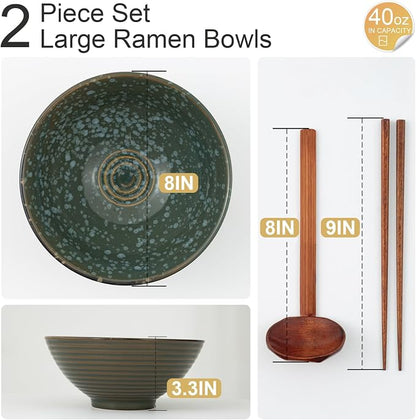8 Inch Ceramic Ramen Bowl Set of 2, 40oz Japanese Bowls - Image 2