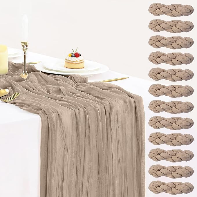12 Pack Nude Cheesecloth Table Runner 35x120 Inch, Boho Light Brown Cheese by BlueTopCoLtd