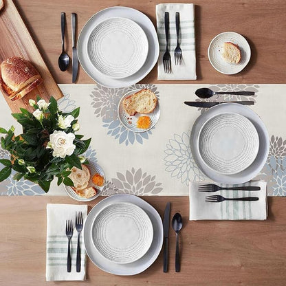 Light Blue Grey Table Runner Wild Dahlia Pinnata Flower Table Runners Modern - Image 3