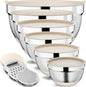 9 Pack Mixing Bowls with Airtight Lids Set, Stainless Steel Mixing Bowls with Grater Attachments, Nesting Kitchen Bowl Set with Non-Silp Bases, Size 7, 4, 3, 2, 1.5,1QT, Khaki