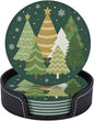 Gold Green Christmas Tree Snowflake Coasters by KiuLoam