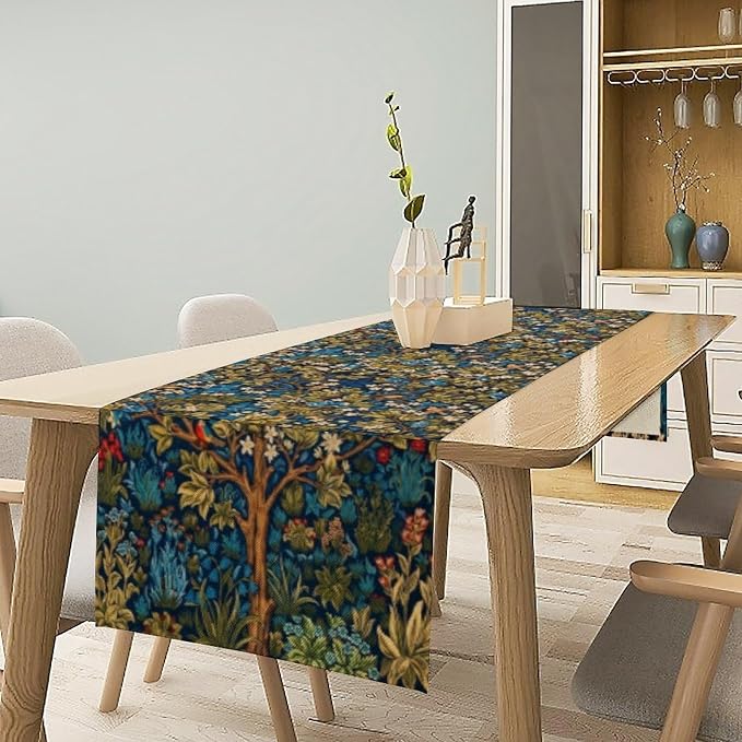 William Morris Floral Table Runner, Vintage Tree of Life Flowers Table Runner - Image 2