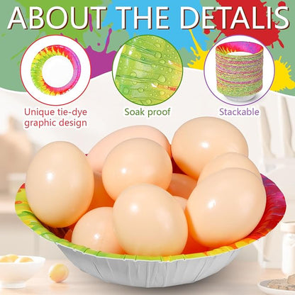 Hsei 100 Pack Tie Dye Paper Bowls 12 oz Disposable Paper Bowls - Image 2