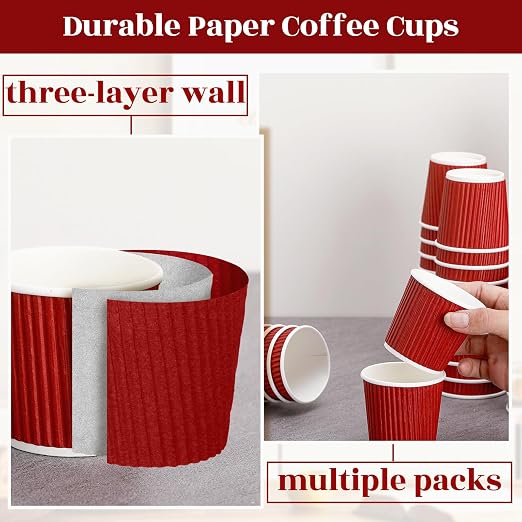 Yaomiao 200 Pcs 4 oz Disposable Espresso Coffee Cups Ripple Corrugated Paper - Image 4