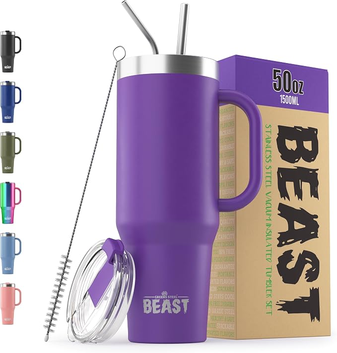 Beast 50 oz Tumbler with Handle Stainless Steel Vacuum Insulated Coffee Ice Cup by GreensSteel