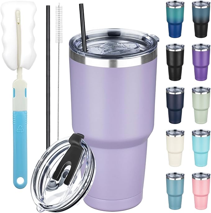 30 oz Tumbler with Lids and Straws, Stainless Steel Insulated Coffee Tumbler by GUDEMAO
