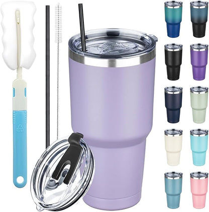30 oz Tumbler with Lids and Straws, Stainless Steel Insulated Coffee Tumbler by GUDEMAO