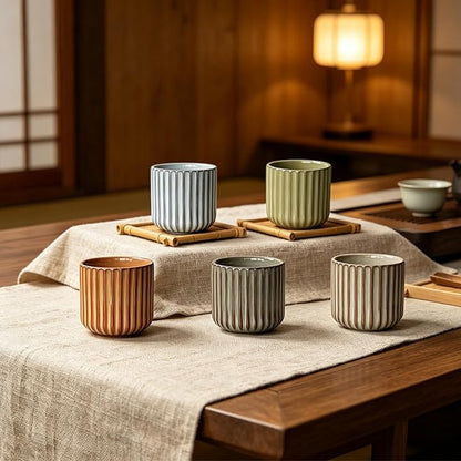 Japanese Ceramic Mug, Vintage Tea Cup 6oz Striped Cup No Handle Drinking Cup - Image 2