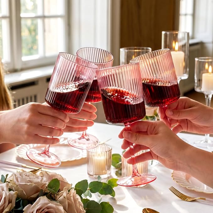 Ciaell 12 Pack Pink Plastic Wine Glasses - Image 7