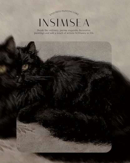 InSimSea Gold Picture Framed Wall Art, Living Room Vintage Black Cat Bathroom Wall Decor, Animal Canvas Print Art, Classical Home Farmhouse Decor, Antique Paintings with Frame 13x16inch