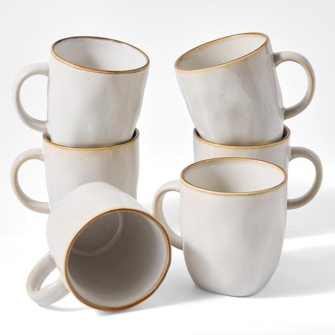 famiware Coffee Mugs Set of 6, Ocean Square 13oz Coffee Cup Set by Famiware