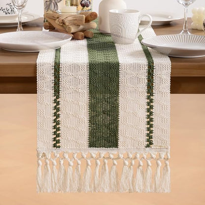 MLMW Boho Table Runner 60 inches Olive Green&Ivory Small Coffee Table Runner - Image 6