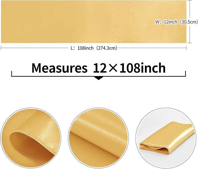 10-Pack Gold Satin Table Runner 12 x 108 Inch Long Fuchsia Bright and Smooth - Image 3
