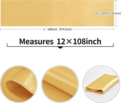 10-Pack Gold Satin Table Runner 12 x 108 Inch Long Fuchsia Bright and Smooth - Image 3