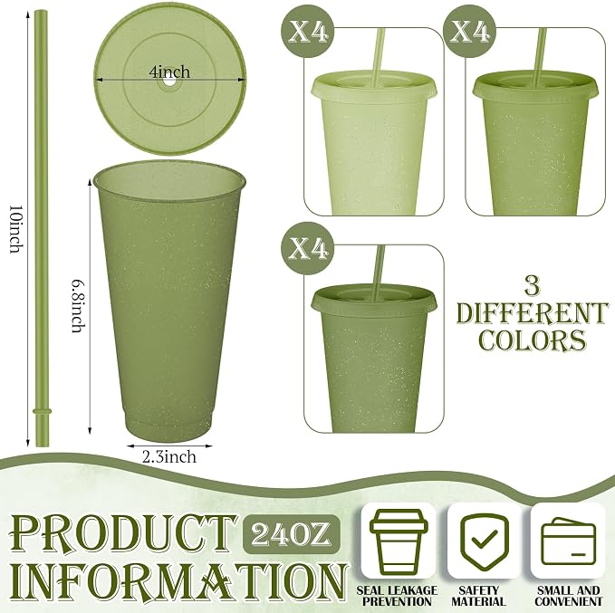 Skylety 12 Pcs Green Glitter Plastic Cups - Image 2