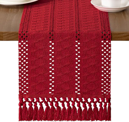 MLMW Boho Red Table Runner Farmhouse Burlap Small Table Runner Dresser Runner | - Image 3