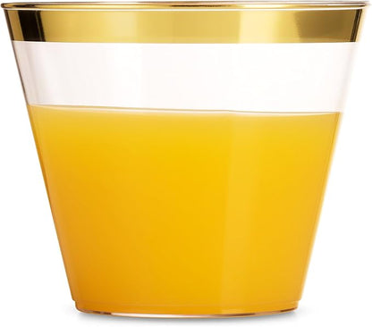 Munfix 100 9 Oz Clear Plastic Cups, Old Fashioned Tumblers, Fancy Disposable - Image 5