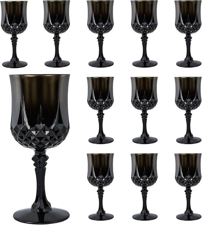 12Pack Plastic Wine Glasses, 7oz Vintage Goblets by LEYIQU