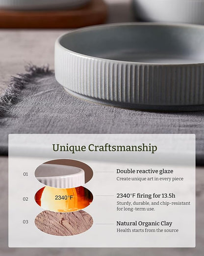 famiware Star 7.5" Pasta Bowls Set, Salad Bowl Set of 4, Double Reactive Glaze, Stackable, Ideal for Your Friend for Housewarming, Festivals, Light Gray