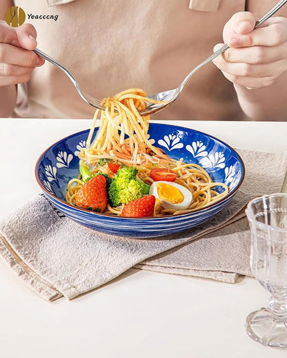 Yeacccng Pasta Bowls Set of 6, 35 Oz Ceramic Large Salad Bowl, 8.5 Inch Colorful Serving Bowls for Kitchen, Dishwasher & Microwave Safe, Scratch-Resistant, Lead-Free (Brown*6)