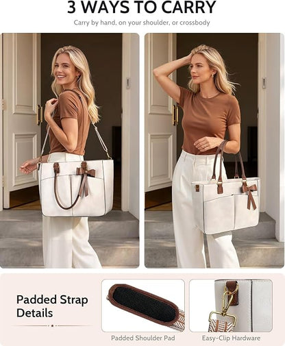 Laptop Tote Bag for Women, Leather Work Tote Bags - Image 6