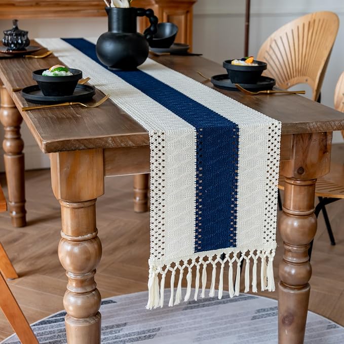 EMMTEEY Boho Table Runner with Tassels 94 Inches Long, Scratch & Heat Resistant - Image 4
