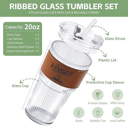VINGER 20 oz Ribbed Glass Tumblers - Image 2