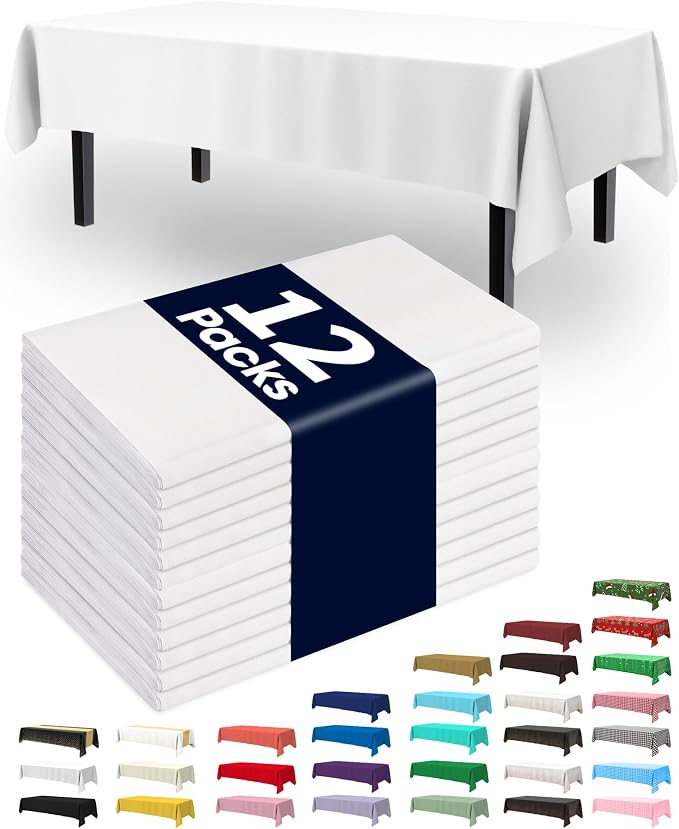 Pureegg Plastic Table Cloth Disposable 12 Pack, 54 x 108 Inch Table Cloths by Pureegg