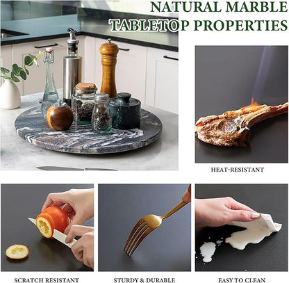 Koville 16'' Luxurious Natural Marble Lazy Susan Marble Turntable for Kitchen Dinning, Lazy Susans Organizer for Cabinet, Serving Rotation Spinning Tabletop Organizer Swiveling, Spice Rack Storage
