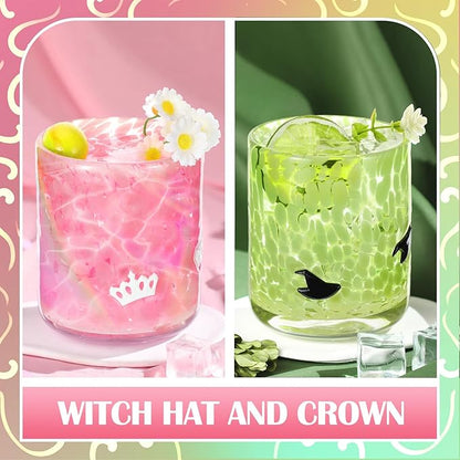 Icon Juice Glasses, 14oz Stemless Wine Drinking Juice Glass Cup for Valentine Party Supplies Gift(2 Pcs,Witch & Princess)